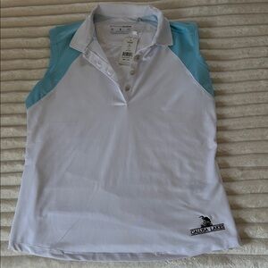 Bermuda Sands Calusa Lakes White & Light Blue Sleeveless Polo